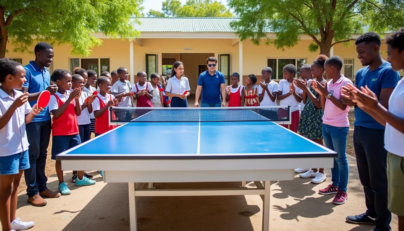 découvrez l'inauguration de la nouvelle table de ping-pong en plein air à l'école germaine-tillion de pluneret, un espace ludique et sportif pour les élèves.