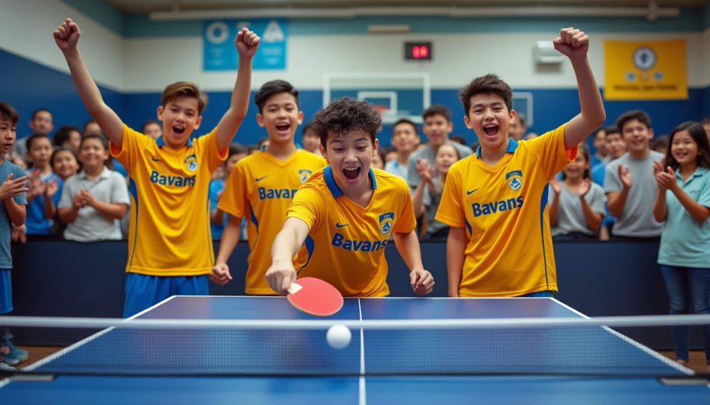 revivez la victoire spectaculaire des cadets de bavans lors de la finale départementale de ping-pong, un match intense et plein de suspense.