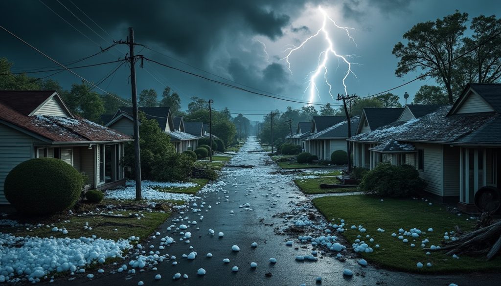des orages violents accompagnés de grêle, rafales atteignant 144 km/h, destructions de toitures et coupures d’électricité touchent durement la région. restez informés et prudents.
